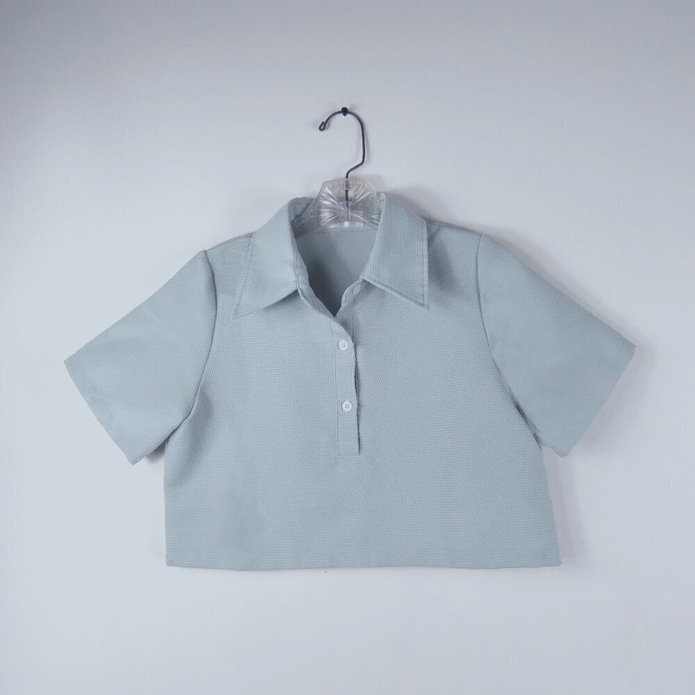 Nhien Mint Green Boxy Waffle Knit Short Sleeve Polo Shirt Sz S